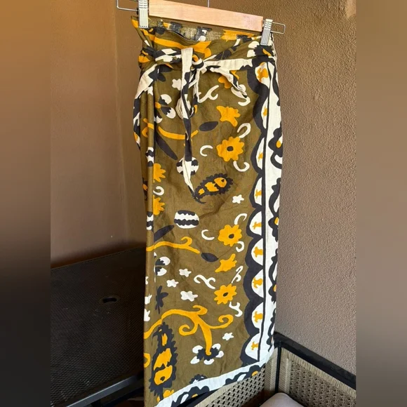 Zara Linen Blend Tribal Print Wrap Sarong Skirt Size Small - Picture 9 of 11